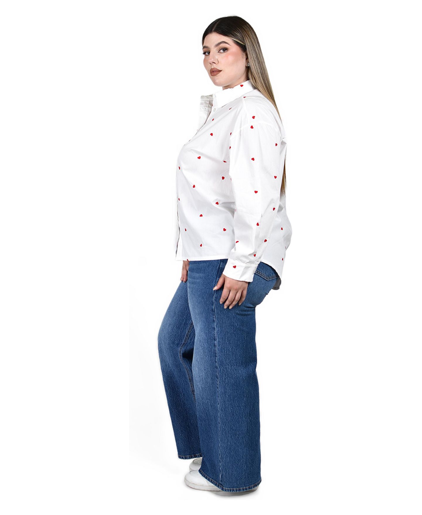 Женская рубашка Roman Fashion Heart-Embroidered Button-Up, цвет: Белый — фото 3