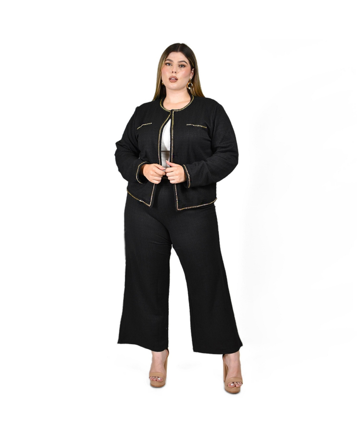 Roman Fashion Women's Two-Piece Set with Chain in - Black