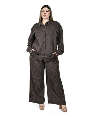 Plus Size Polka-Dot Glitter Shirt and Pants, 2-Piece Set