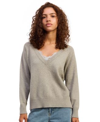 Women's Imogen V-Neck Long-Sleeve Lace-Trim Sweater