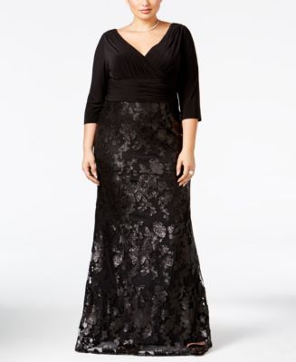 Adrianna Papell Plus Size Sequined Lace Gown - Macy's