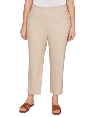 Plus Size Silk Tech Pull-On Ankle Straight-Leg Pants