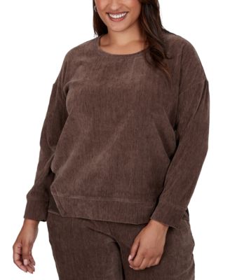 Plus Size Corduroy Crewneck Long Sleeve Pullover