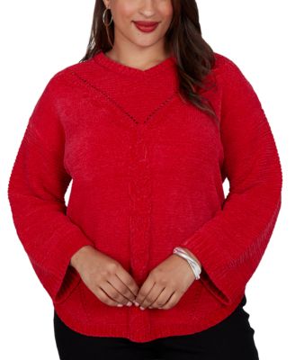 Plus Size Luster Cable-Knit Long-Sleeve Crewneck Pullover