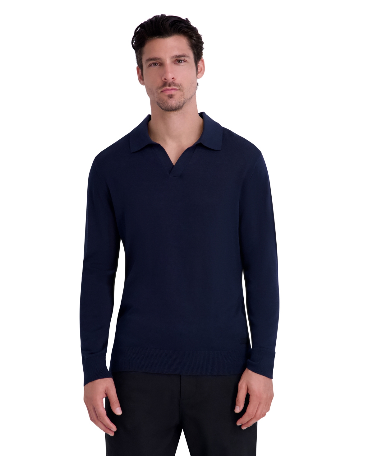 Karl Lagerfeld Paris Men's Fine Gauge Blend Johnny Collar Sweater - Navy