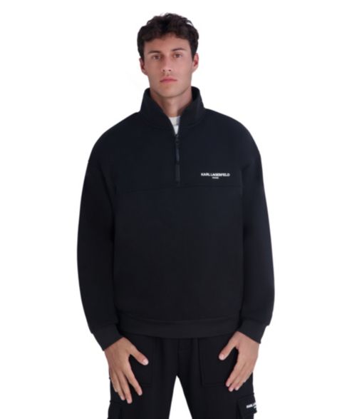 Мужская толстовка KARL LAGERFELD PARIS Quarter-Zip Mock-Neck Fleece, цвет: Чёрный