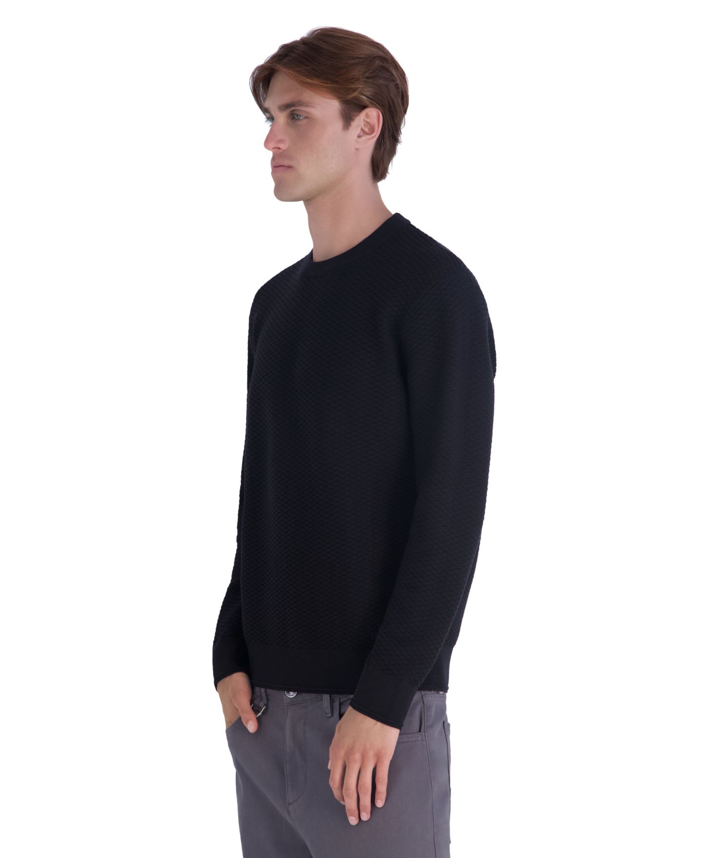 Мужской свитер KARL LAGERFELD PARIS Textured Crewneck Modern-Fit, цвет: Чёрный — фото 3