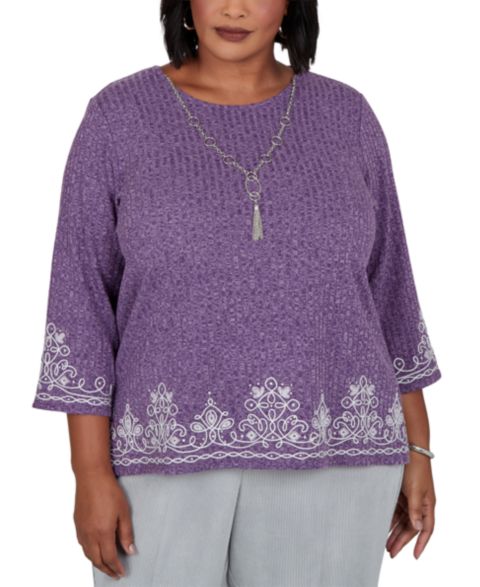 Женский топ Alfred Dunner Plus Size Crewneck 3/4-Sleeve Tunic Top, цвет: Amthyst