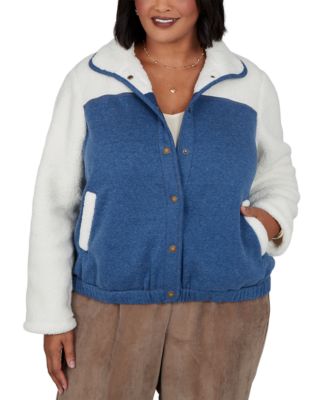 Plus Size Fleece Colorblock Bomber Jacket