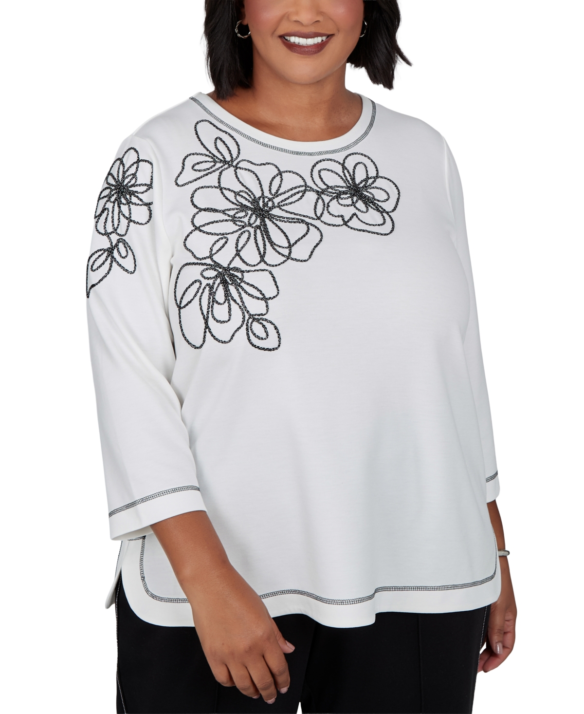 Alfred Dunner Plus Size 3/4-Sleeve Colorblock Blouse - White/Black