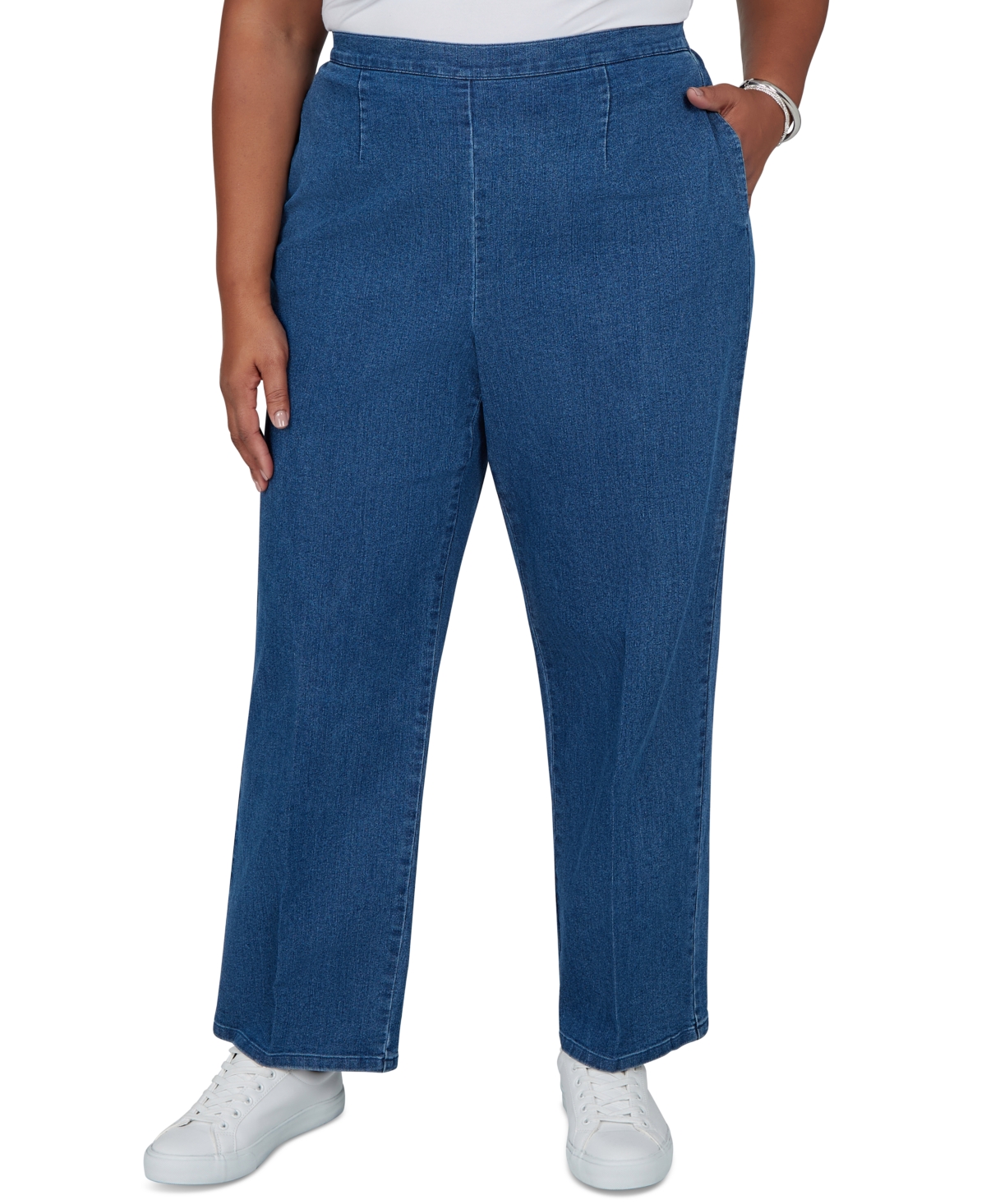 Alfred Dunner Plus Size Denim Pull-On Straight-Leg Pants - Medium Indigo