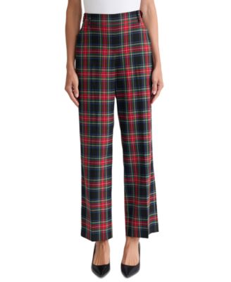 Women's Straight-Leg Belt-Loop Plaid Trousers