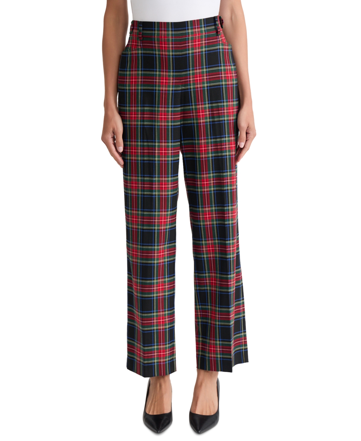 Jones New York Women's Straight-Leg Belt-Loop Plaid Trousers