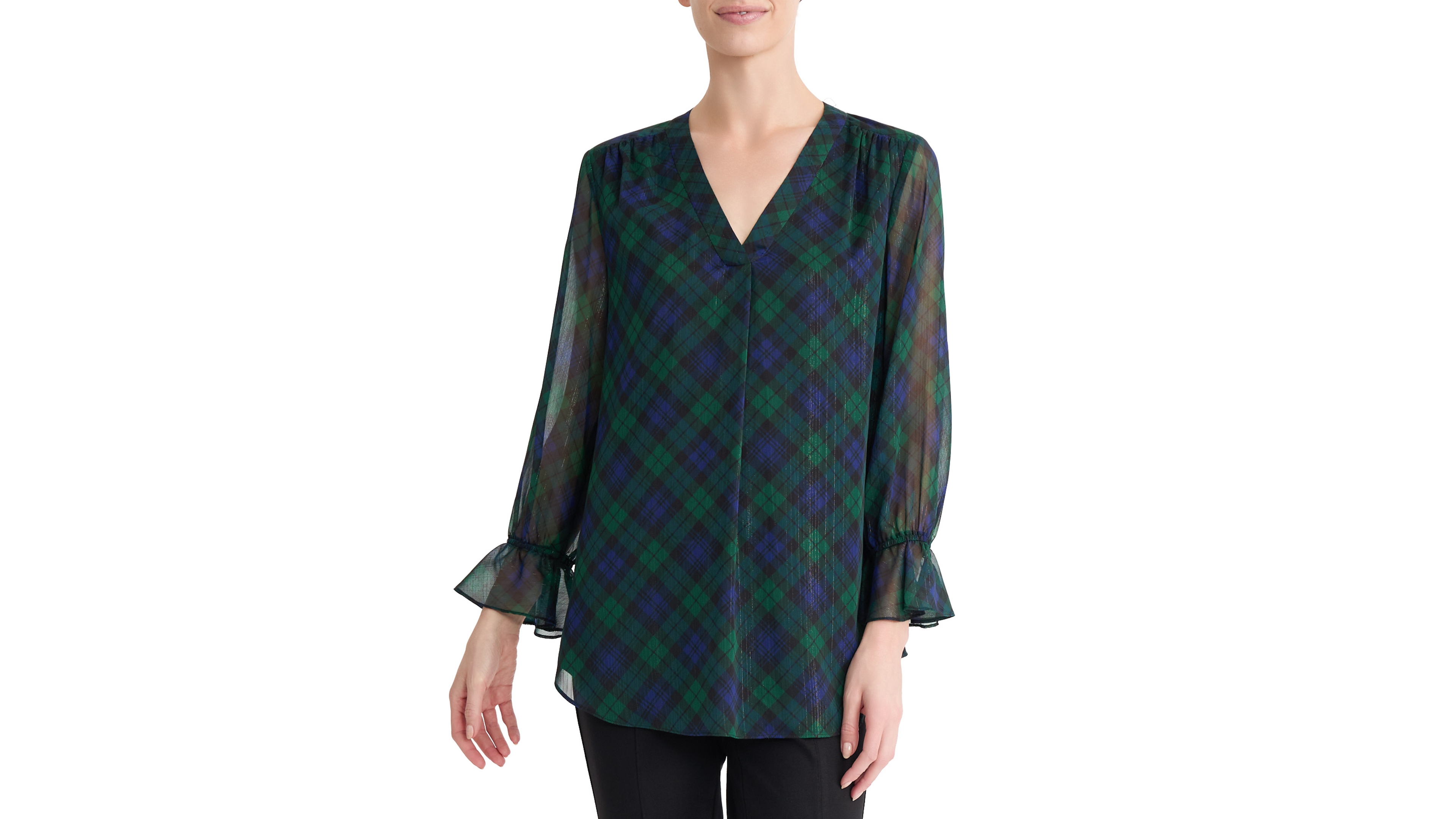 Jones New York Women's 3/4-Sleeve V-Neck Chiffon Tunic