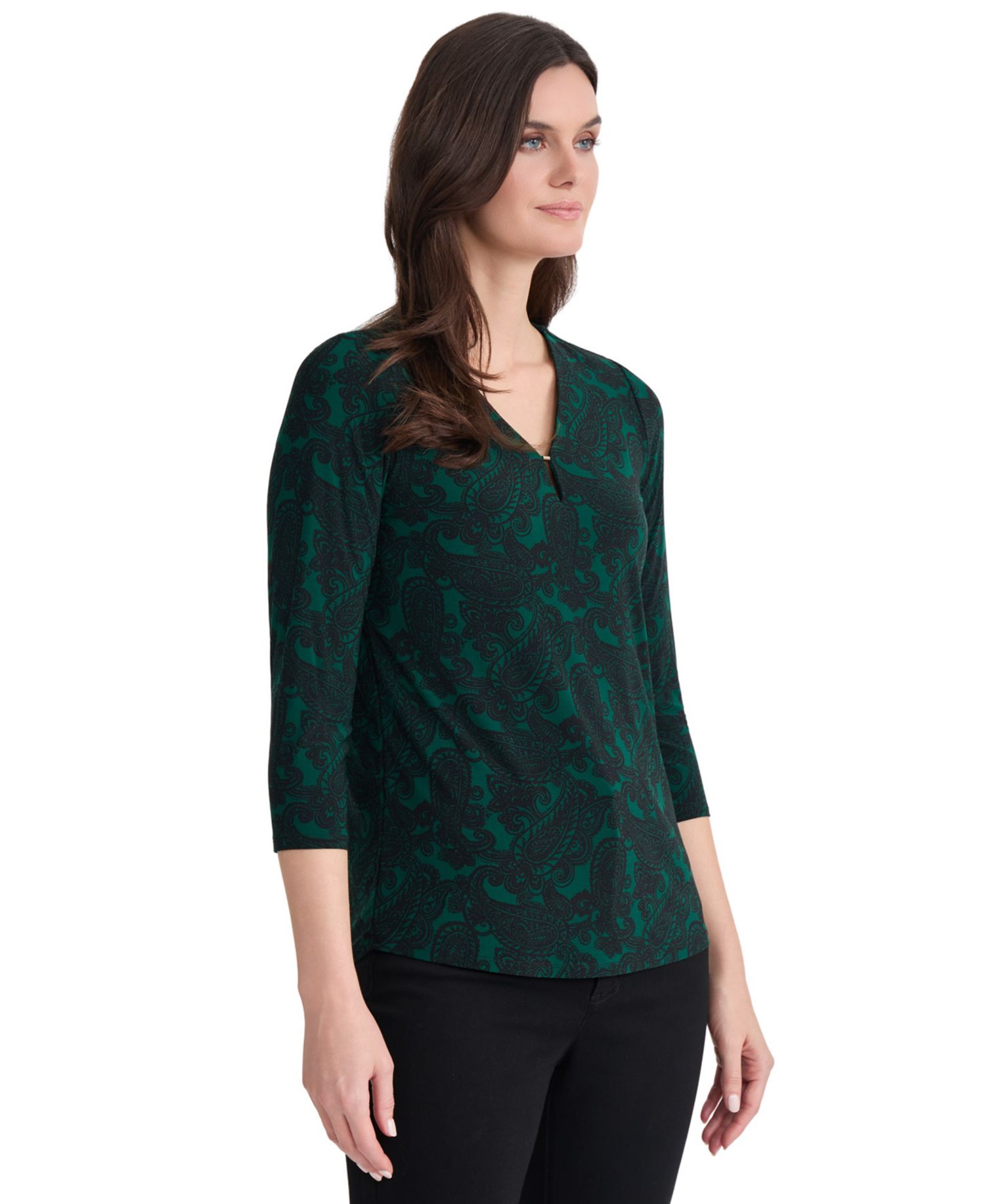 Women's V-Neck 3/4-Sleeve Paisley-Print Blouse