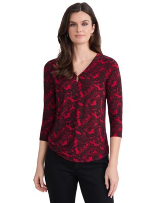Women's V-Neck 3/4-Sleeve Paisley-Print Blouse