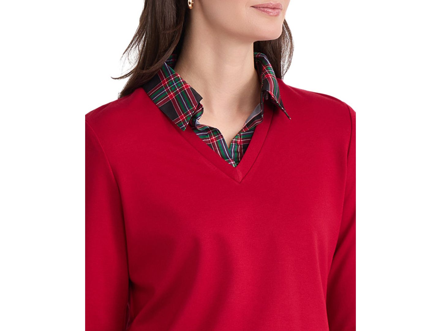 Женская блузка Jones New York Serenity Long-Sleeve Plaid Layered-Look, цвет: Красный — фото 6