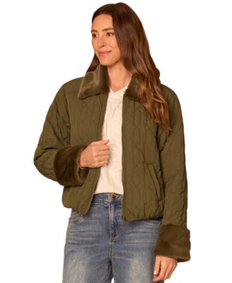 Petite Quilted Faux Fur Jacket