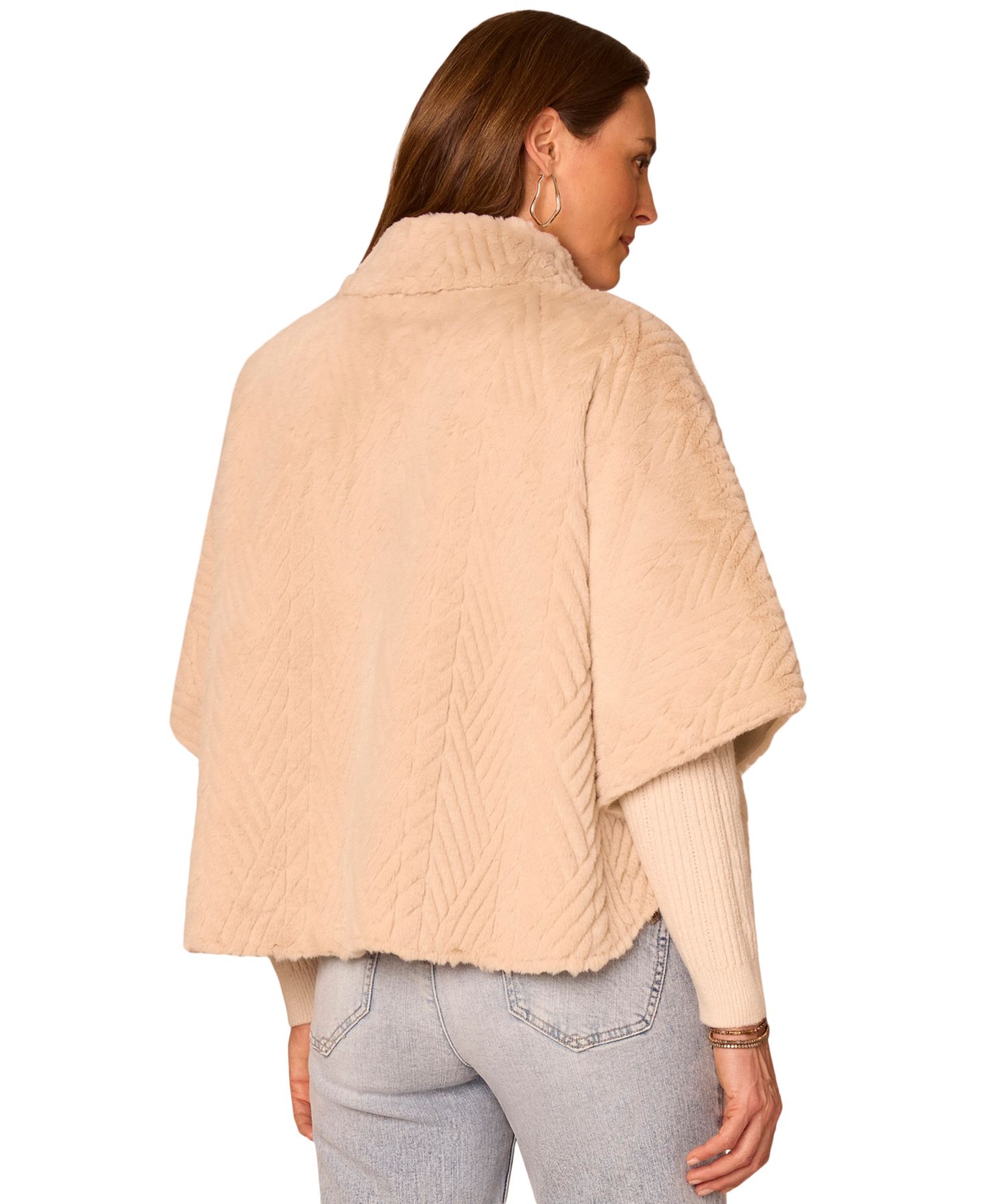 Женский топ Democracy Faux Fur Wide Collar Short Sleeve Caplet, цвет: Берёзовый — фото 3
