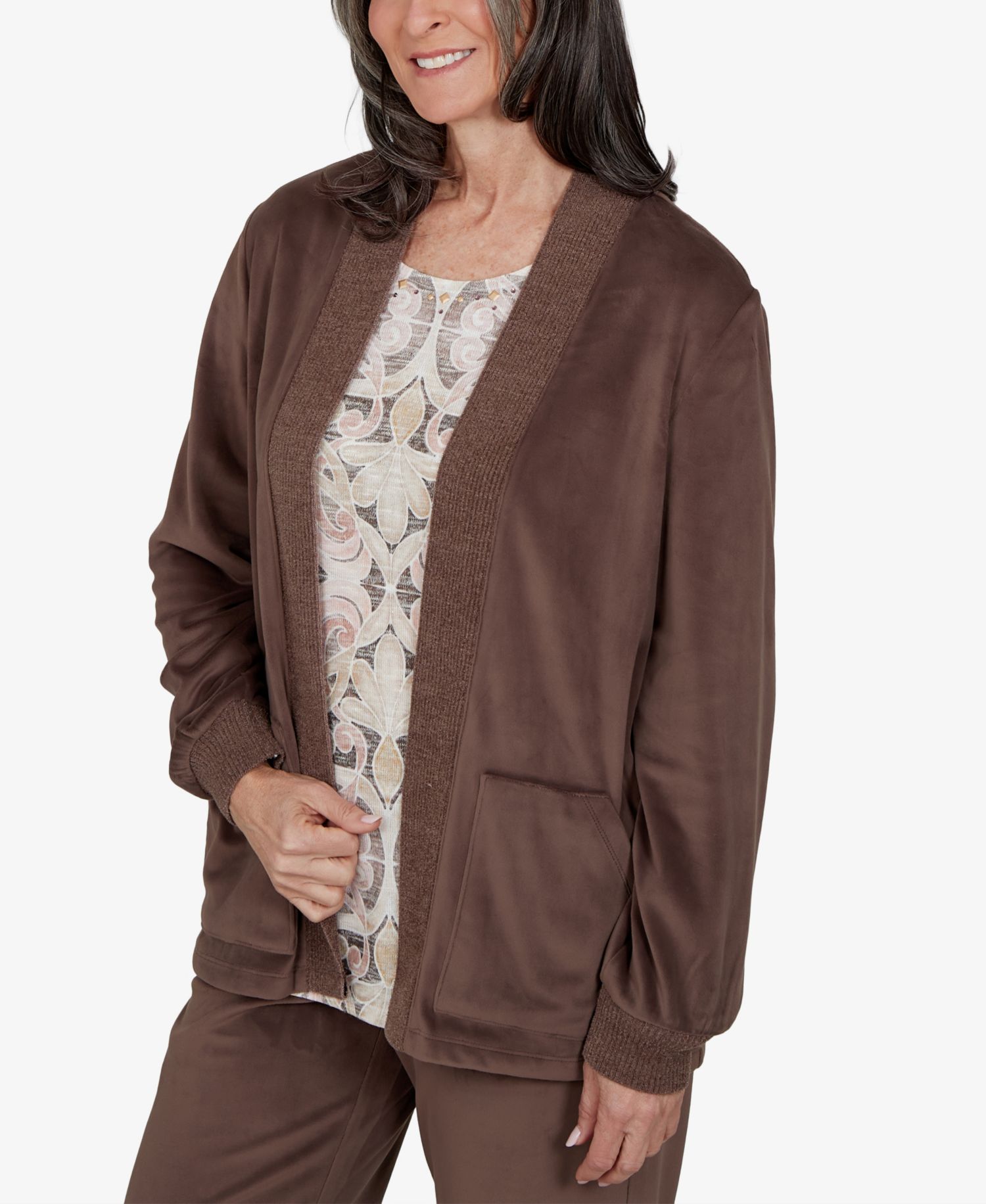 Petite Shawl-Collar Pocket Long-Sleeve Cardigan Sweater