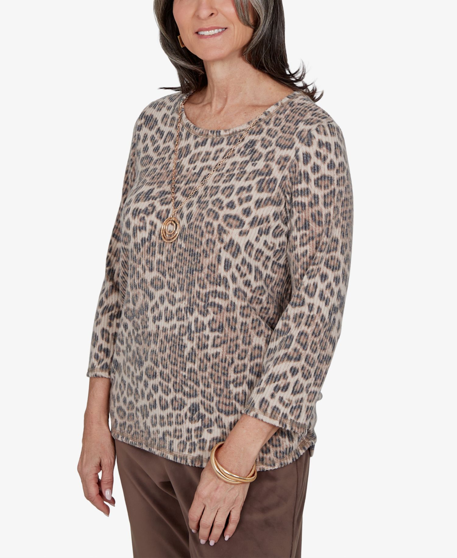 Petite Leopard-Print 3/4-Sleeve T-Shirt