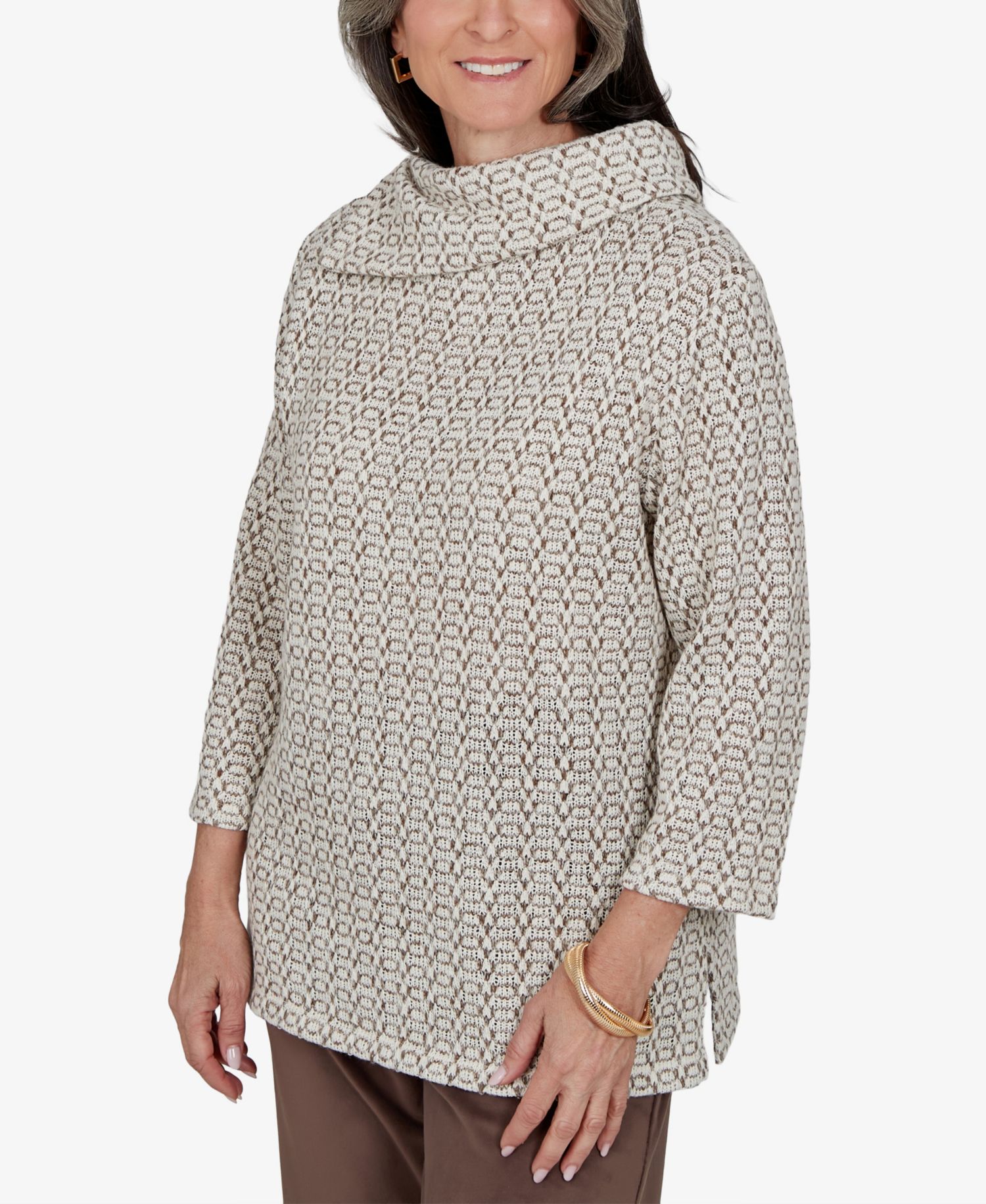Petite Cowl Neck 3/4-Sleeve Knit Blouse