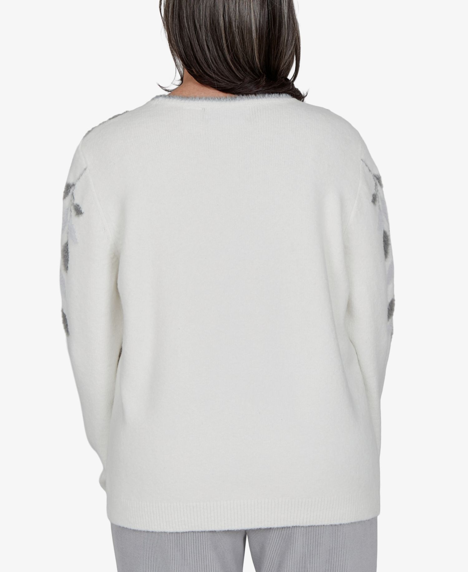 Petite Floral-Print Crewneck Long-Sleeve Sweater