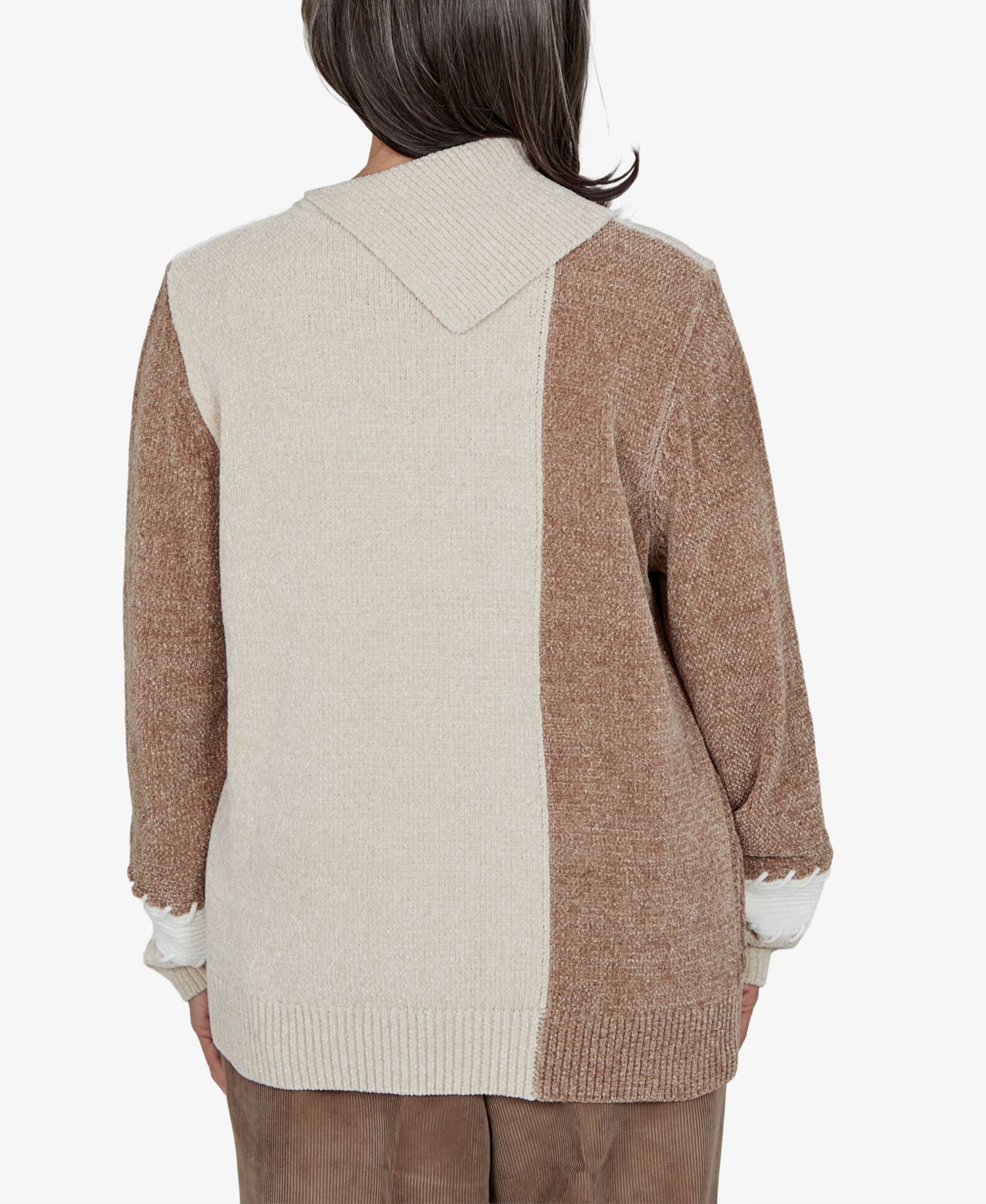 Petite Cowl Neck Cable-Knit Colorblock Pullover Sweater
