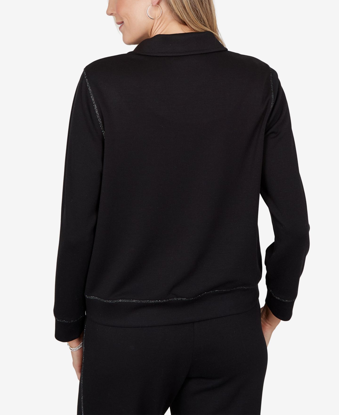 Женская куртка Alfred Dunner Petite Collared Long-Sleeve Zipper, цвет: Оникс — фото 5