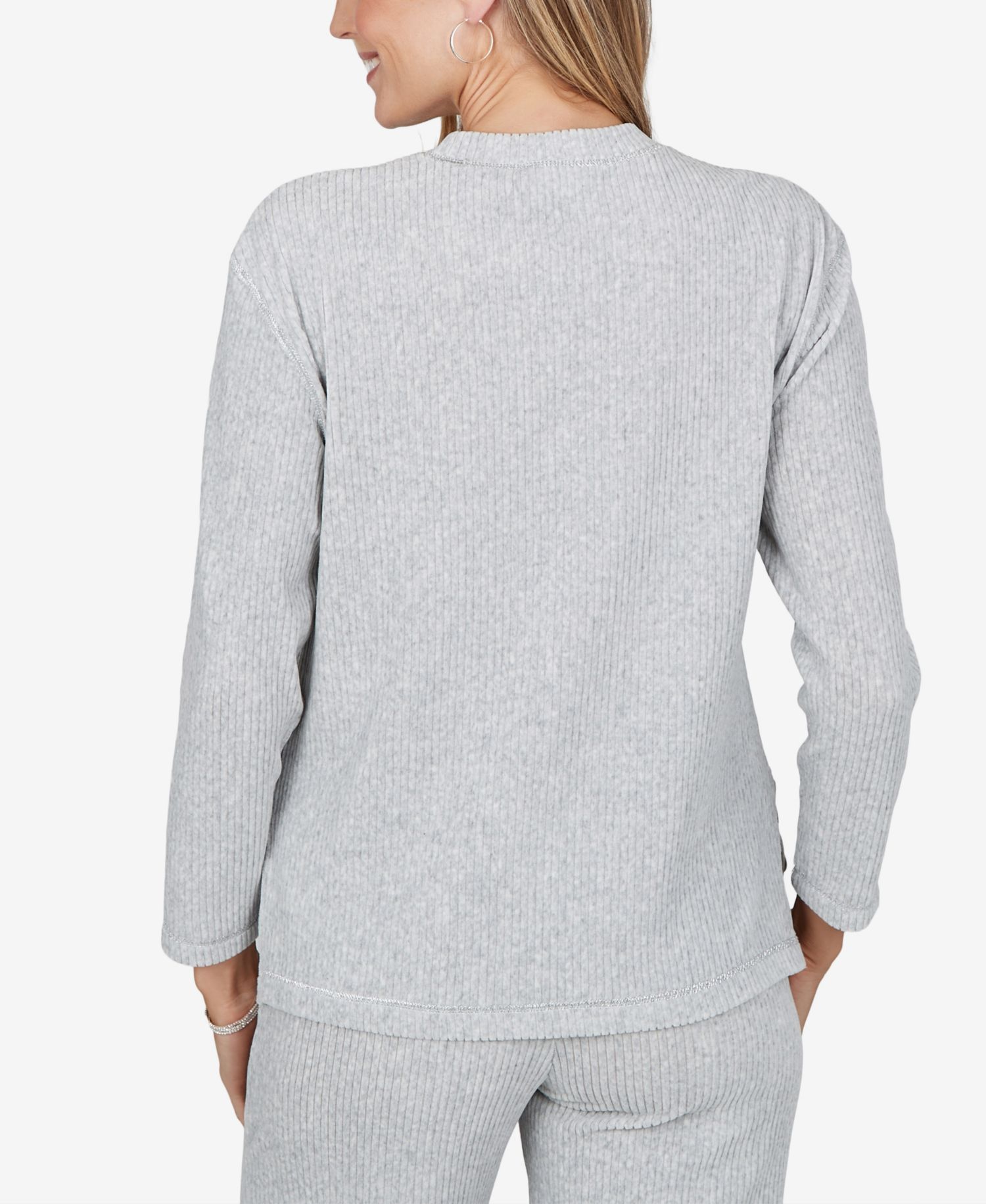 Petite Ribbed Crewneck 3/4-Sleeve Sweater