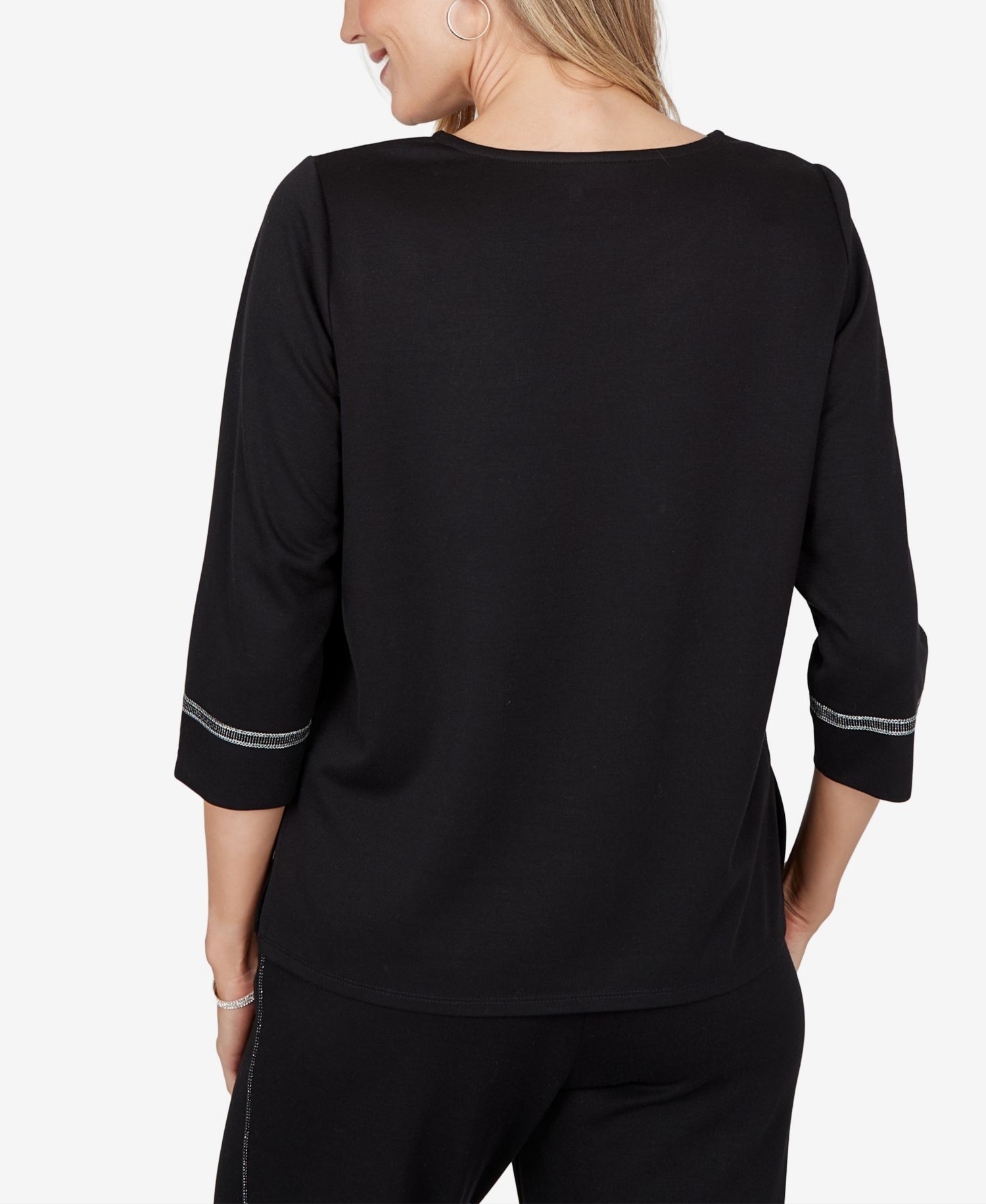 Petite 3/4-Sleeve Crew Neck Side-Slit Top