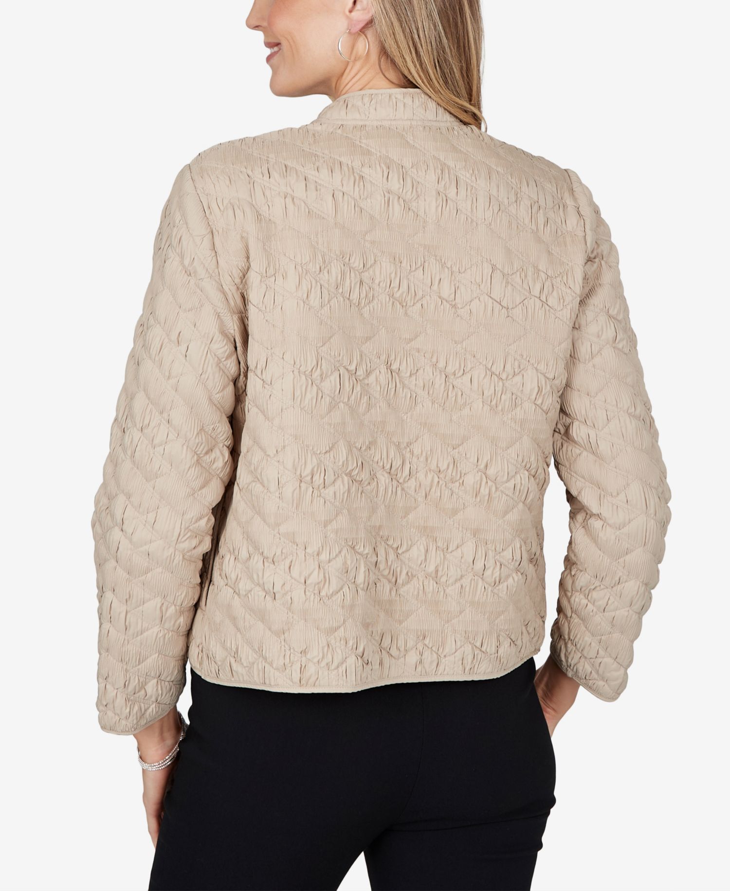 Petite Mandarin Collar Cropped Quilted Jacket