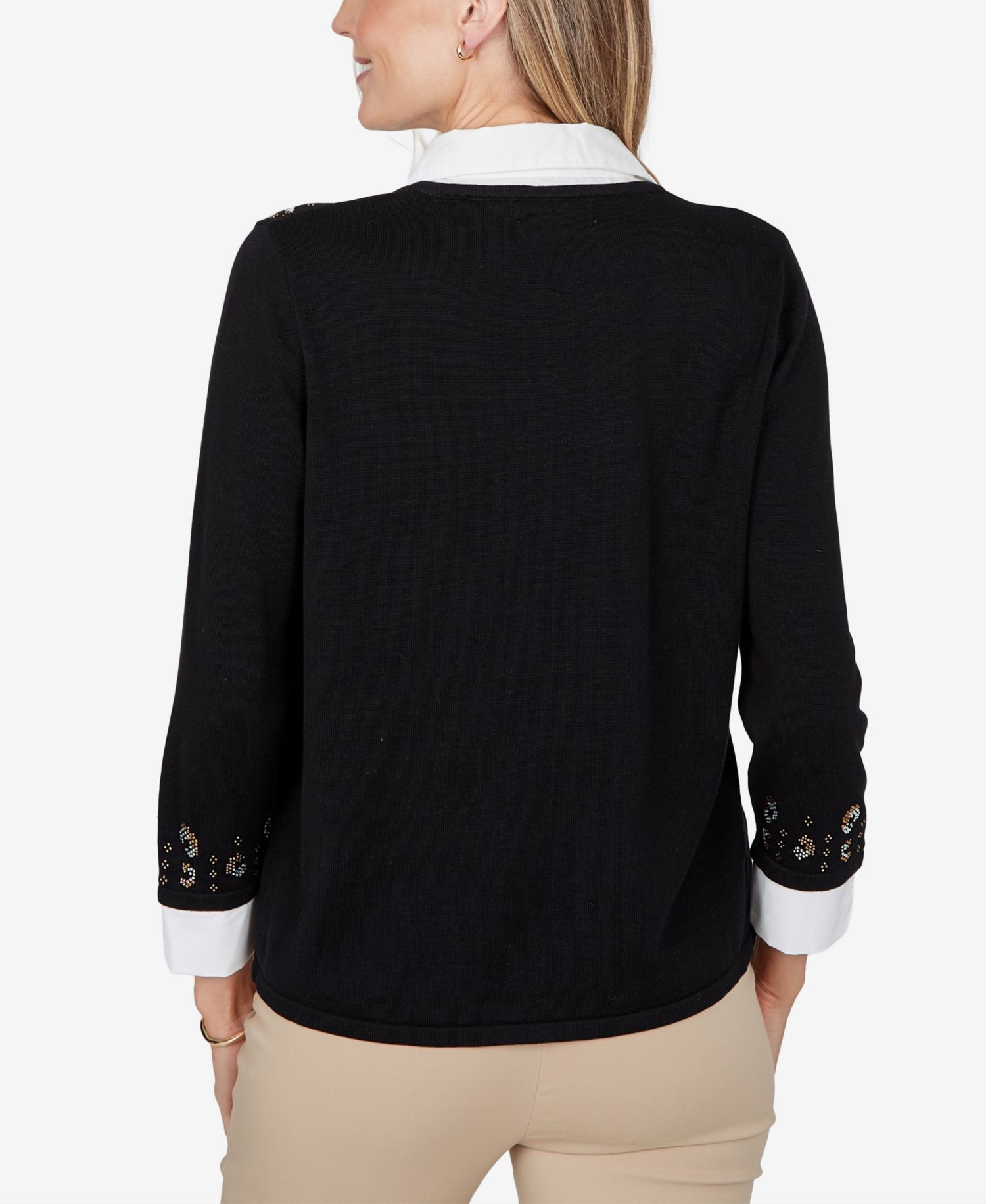 Petite Crewneck 3/4-Sleeve Cotton-Blend Sweater