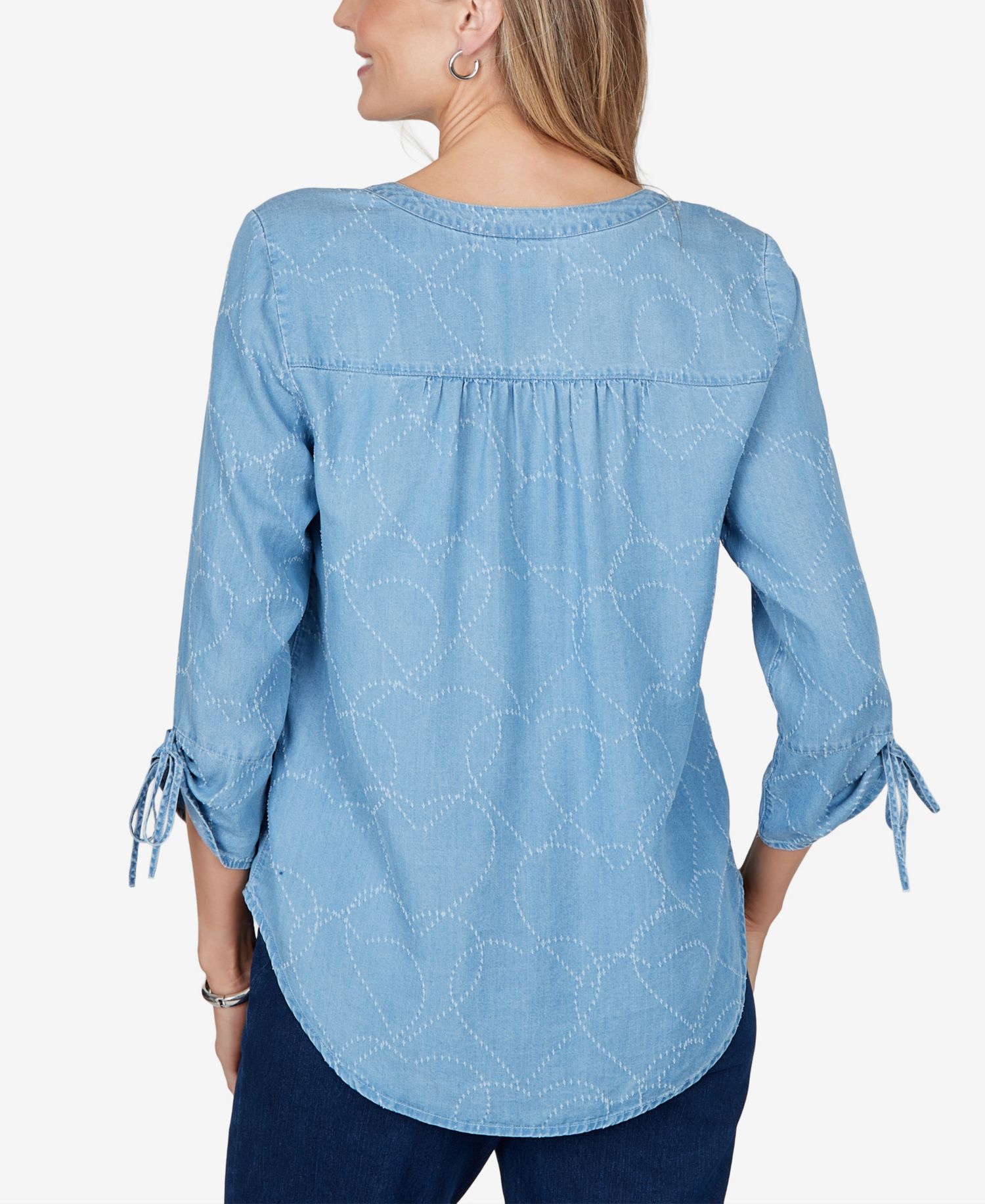 Petite 3/4-Sleeve V-Neck Heart-Print Blouse