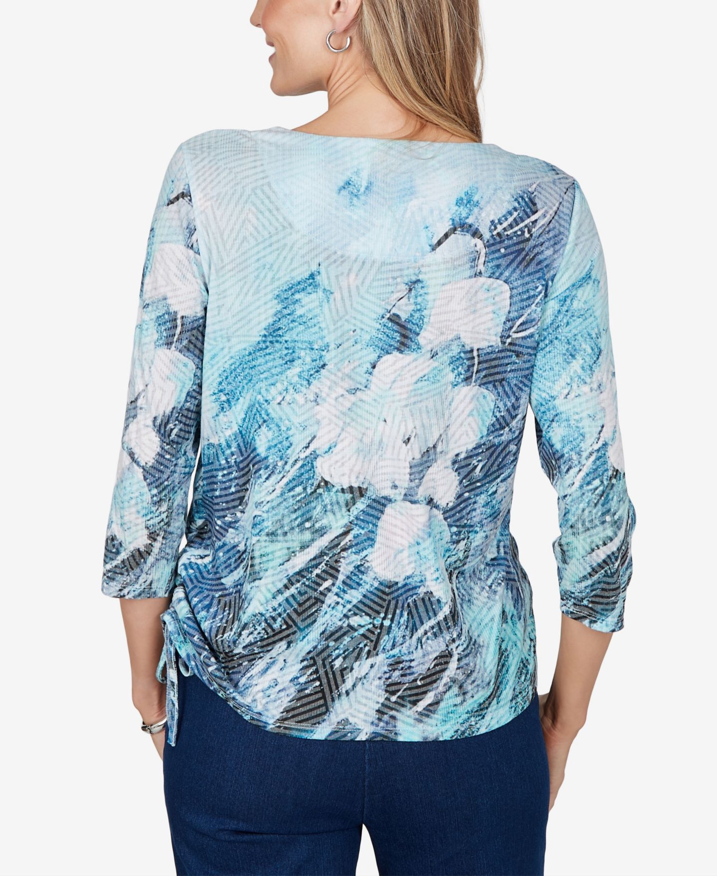 Женская блузка Alfred Dunner Petite 3/4-Sleeve Floral Print, цвет: Синий — фото 5