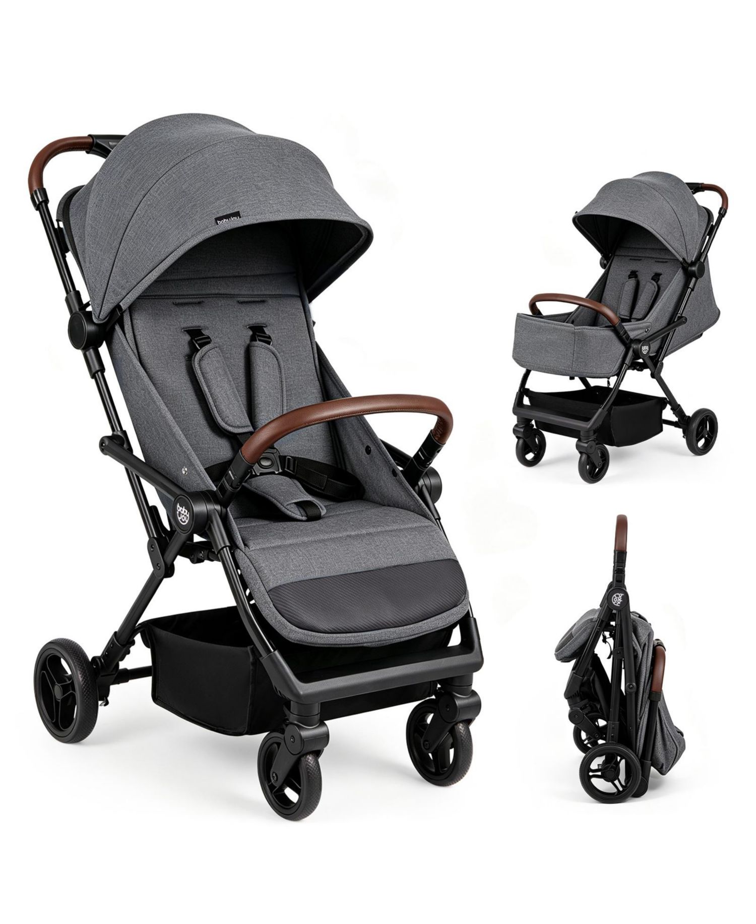 Lightweight Baby Stroller w/One-Hand Folding Adjustable Canopy Backrest Footrest
