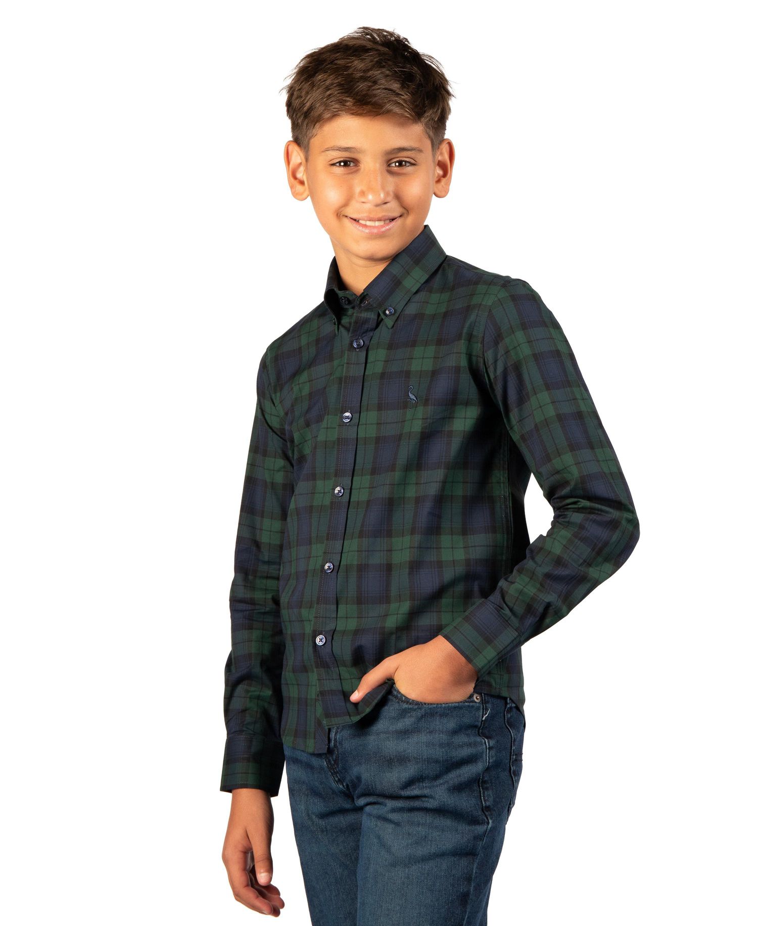 Boys' 8-20 Long-Sleeve Button-Down Collar Plaid Shirt