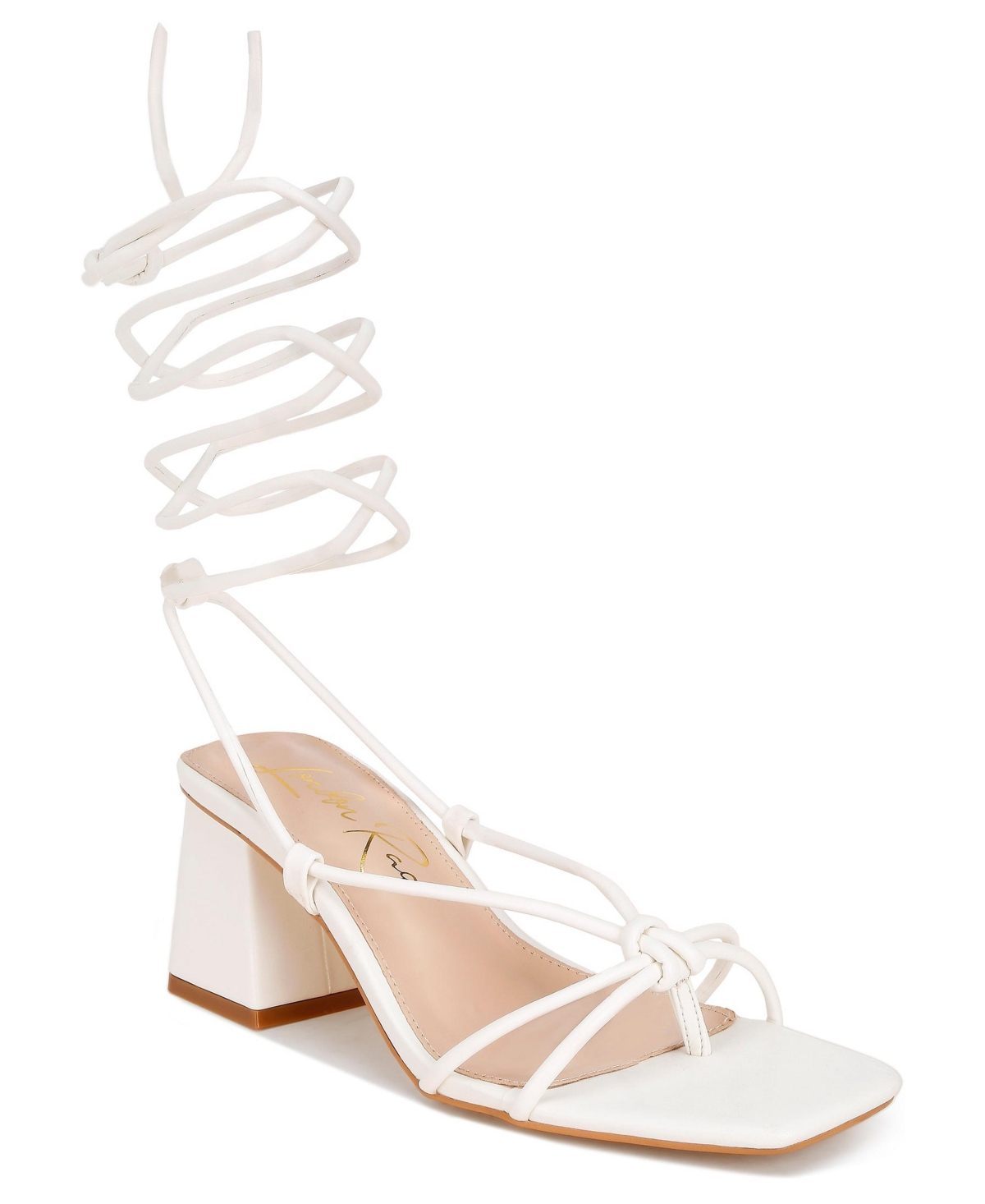 London Rag Women's Porsiah Strappy Tie Up Block Heels - White smooth