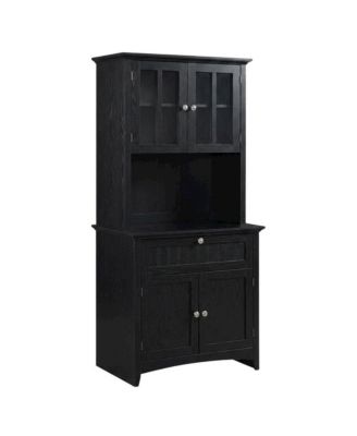 MDF Kitchen Buffet Hutch Cabinet with Framed Glass Doors and Drawer with Storage