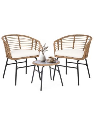 3-Piece Outdoor Chat Set with Tempered Glass Table and Padded Cushions