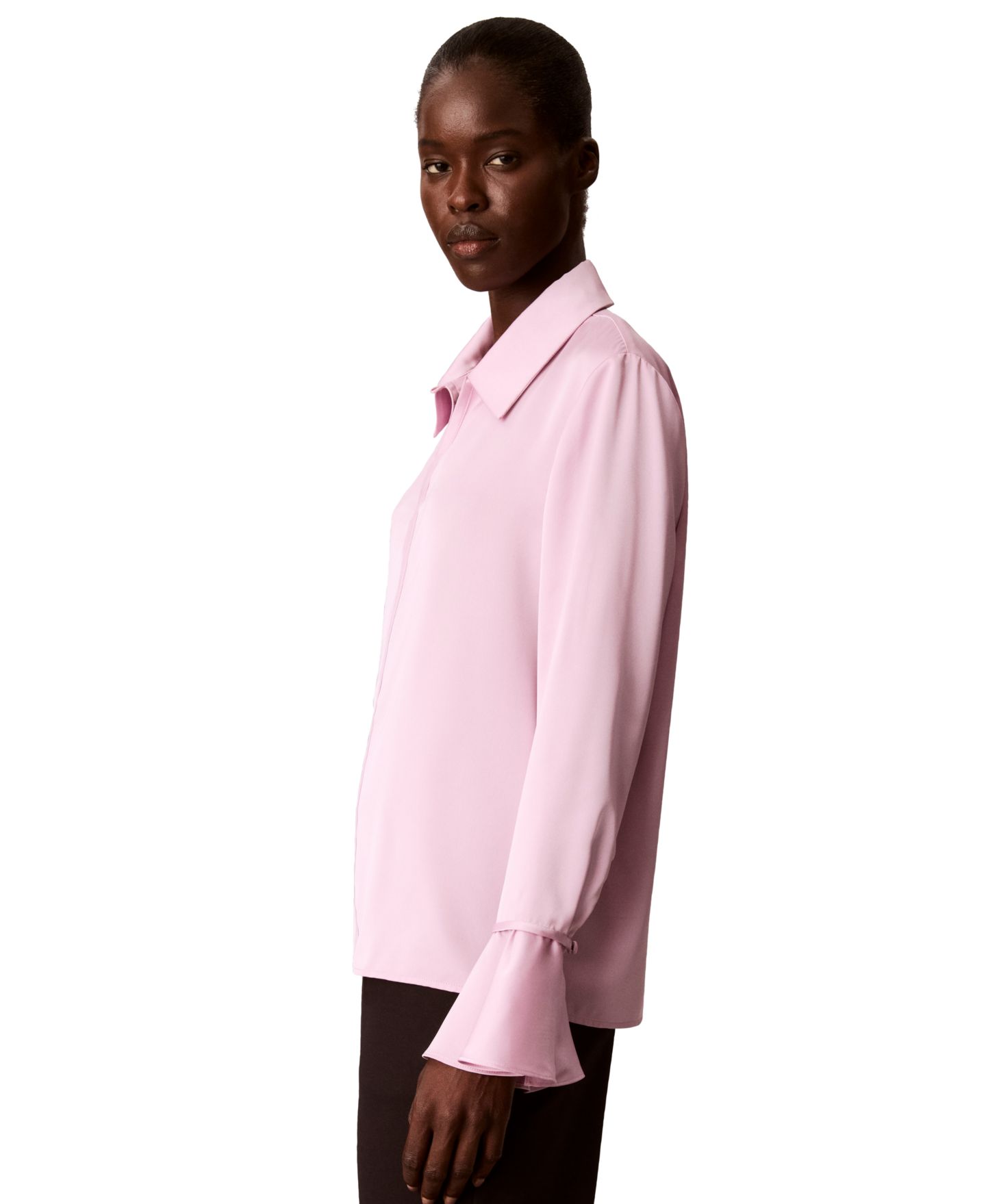 Женская блузка Calvin Klein Long-Sleeve Flutter-Cuff Satin, цвет: Выцветший орхидея — фото 3