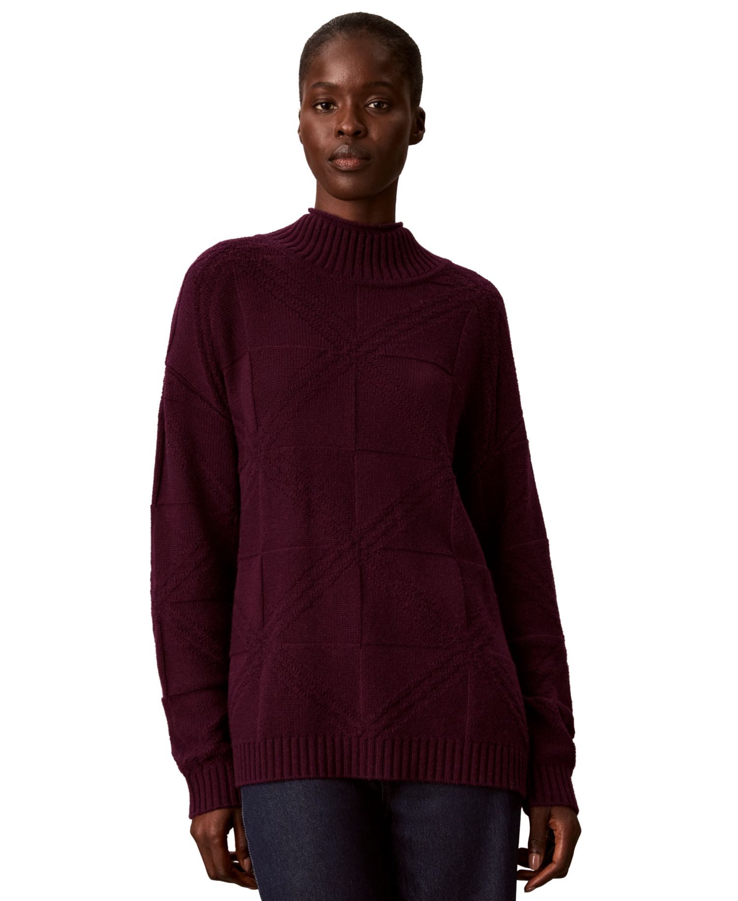 Women's Mock-Neck Grid-Stitch Cashmere-Blend Pullover Sweater