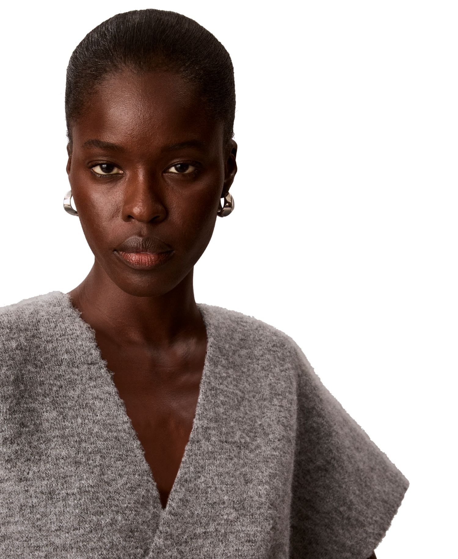 Women's Twist-Knot V-Neck Short-Sleeve Fitted Sweater