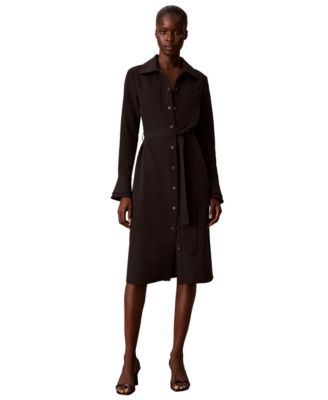 Women's Snap-Front Long-Sleeve Midi Shirt Dress