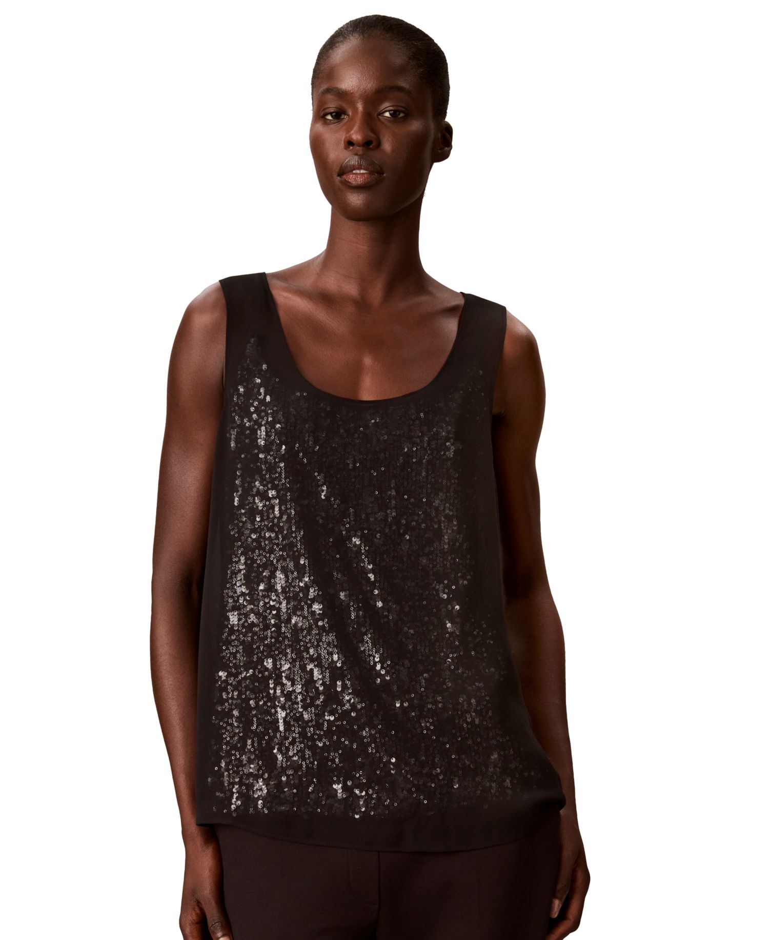Women's Double Layer Scoop N Sequin Tank Top