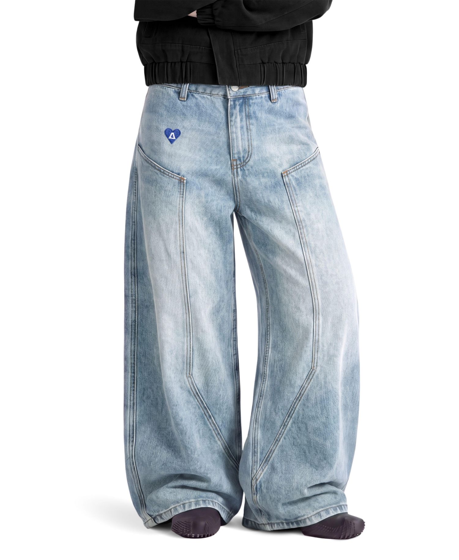 Men's Seam Panel Baggy Barrel Jeans