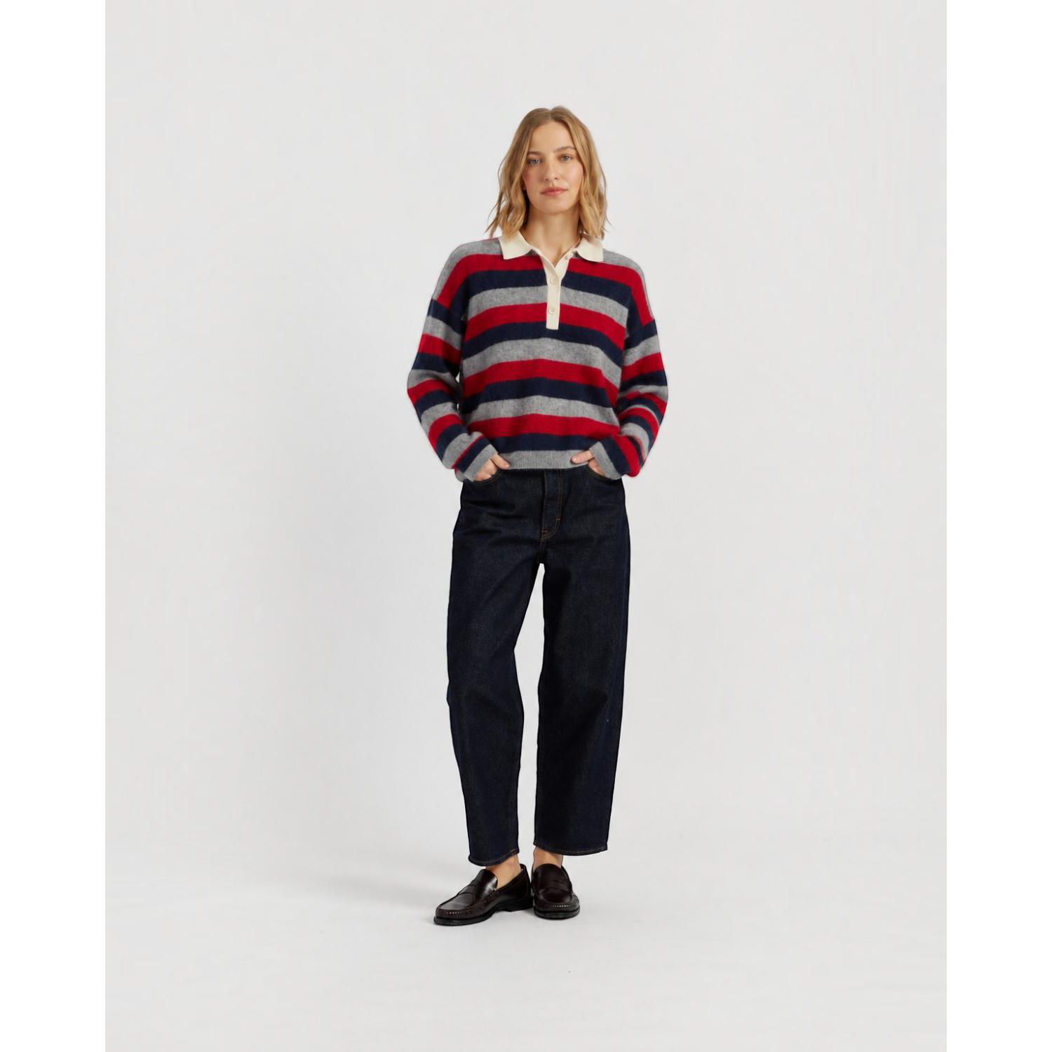 Chinti and Parker Women's Merino Stripe Polo Top