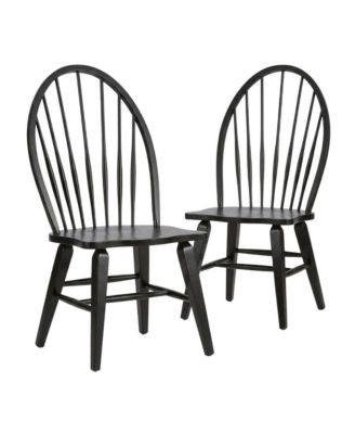 Rubberwood Windsor Back Solid Wood Dining Chair, Set of 2