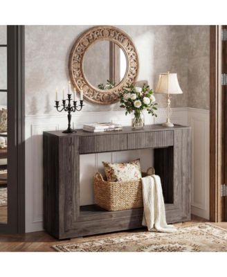 Farmhouse Console Table 47 Inch with Storage Shelves Wood Grain Engineered Wood for Living Room Hallway Entryway Foyer