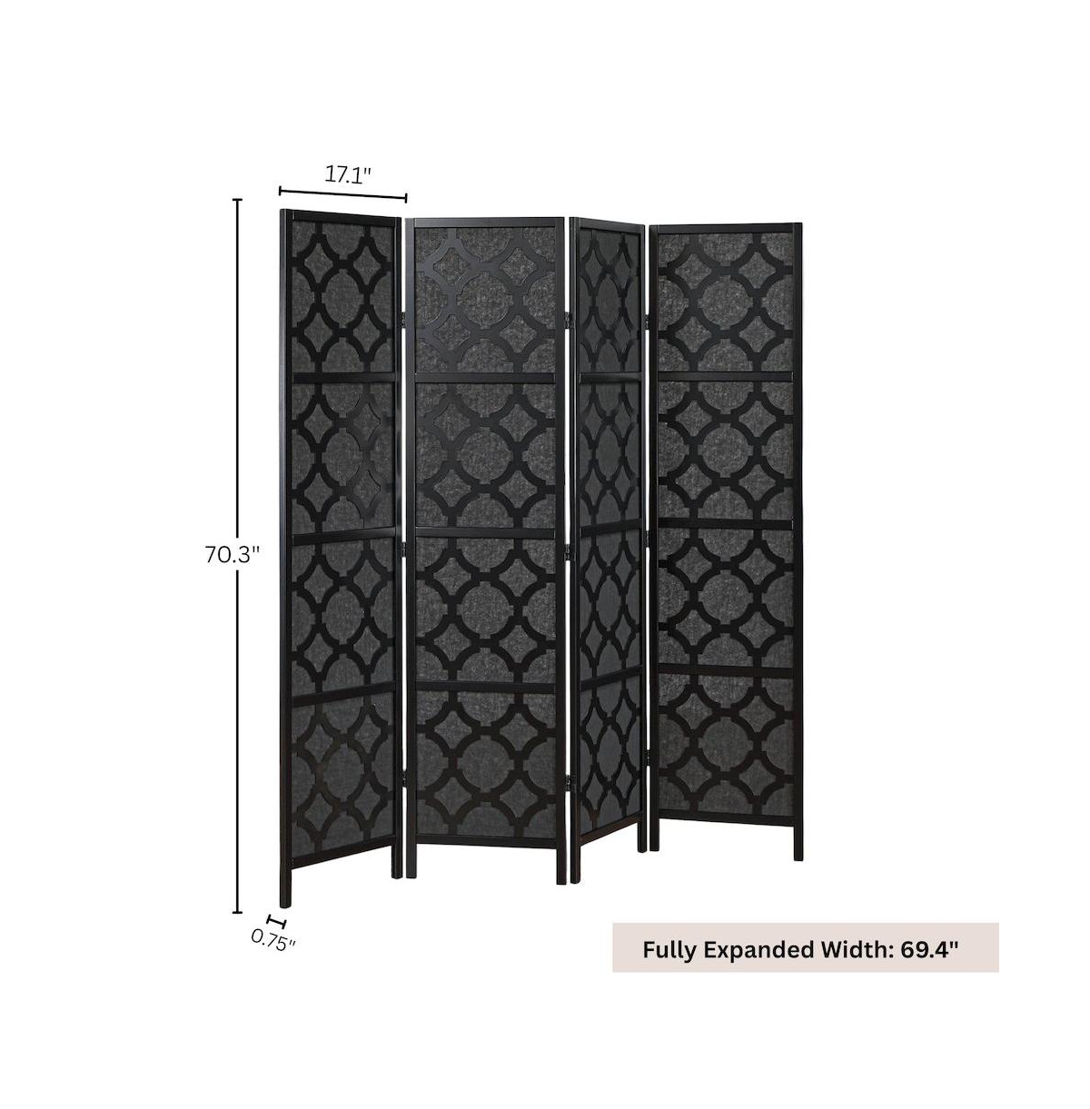 Roundhill Furniture 4-Panel Room Divider, Decorative Folding Freestanding Privacy Screen - Black